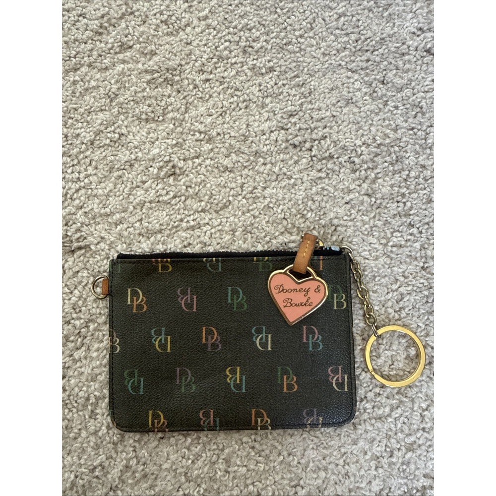 Dooney & Bourke Rainbow Monogram and Zipper Signature Coin Purse Key Pink Heart